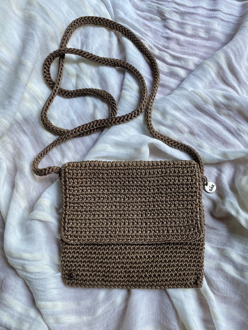 The Sak Brown Handwoven Crochet Crossbody Bag